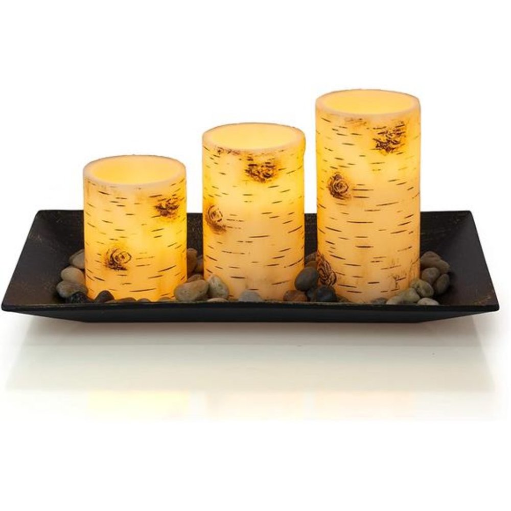 Birch Bark Flamesless Wax Votive Candle Holder, 14"L x 8"W Vintage Decor Natural